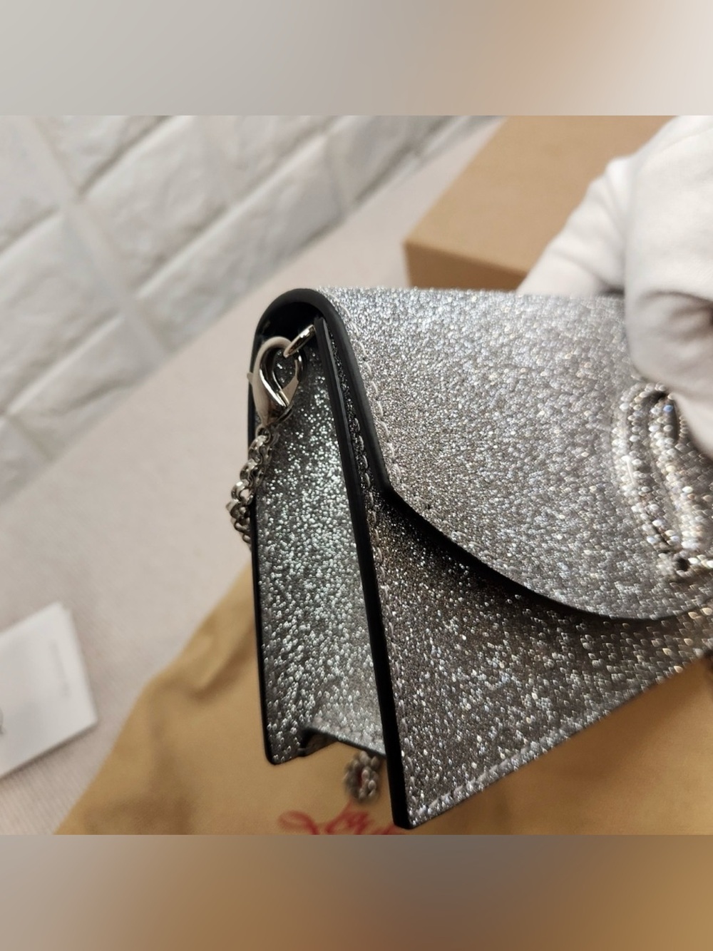 EUC Christian Louboutin Silver small Bag with Red Strap Retail $1750 - Picture 5 of 11